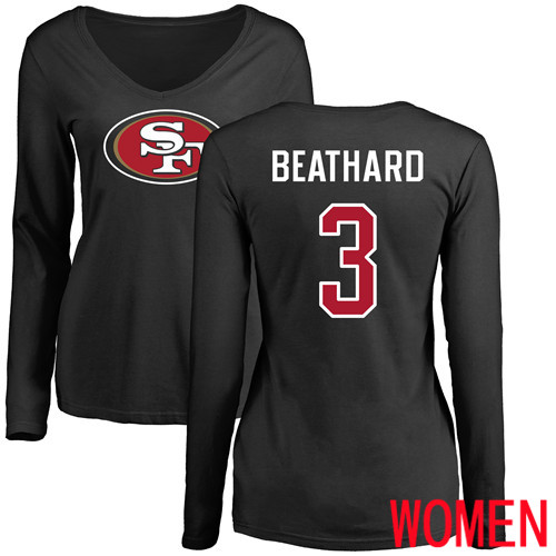 San Francisco 49ers Black Women C. J. Beathard Name and Number Logo 3 Long Sleeve